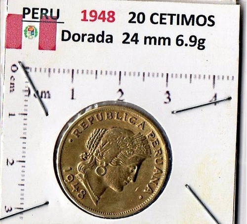 Monedas Mundo  Peru  20 C  1948 Cu18