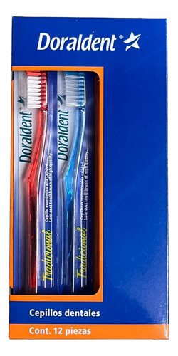 Cepillo De Dientes Doraldent Tradicional Caja Con 12 Piezas Azul Y Rojo