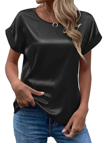 Camisa De Satén De Manga Corta Para Mujer, Blouse, Para Muje