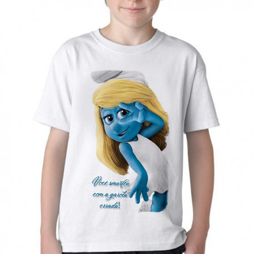 Camiseta Infantil Camisa Smurfette Você Smurfou Smurfs Azuis