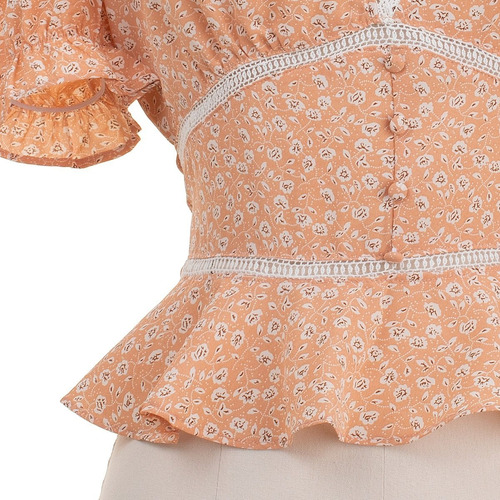 Imagen 5 de 7 de Blusa Corta Peplum Floral Escote V Manga Corta Fresca.