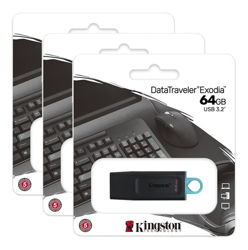 Paquete De 3 Memorias Kingston 64gb Usb 3.2 Alta Velocidad