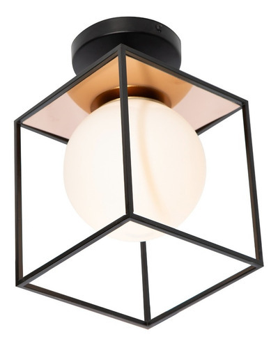 Lámpara De Techo Moderna Cubo Negro Mate Oro 40w E27 1 Luz