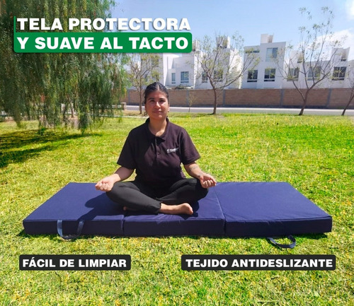 Imagen 6 de 8 de Colchoneta Plegable Y Portátil Individual Azul Cuadros. 2056
