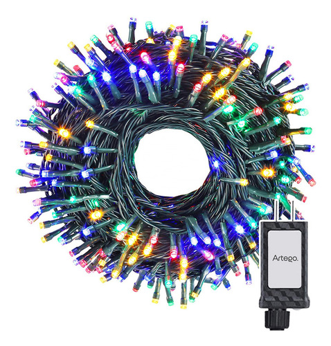 Luces Serie 200 Led Color Luz Multicolor Color Cable Verde Artego Interior Exterior Decoración Navidad Árbol Navidad Eventos Bodas Led Christmas String Lights Waterproof 8 Modos Uso Temporizador