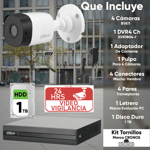 Dahua Kit De Videovigilancia 4 Cámaras Kitxvr1b04-i-4sc-1tb Cámaras De Seguridad Exterior Alta Resolución Con Sensor De Reconocimiento Circuito Cerrado Kitxvr1b04-i Cctv + Hdd 1tb
