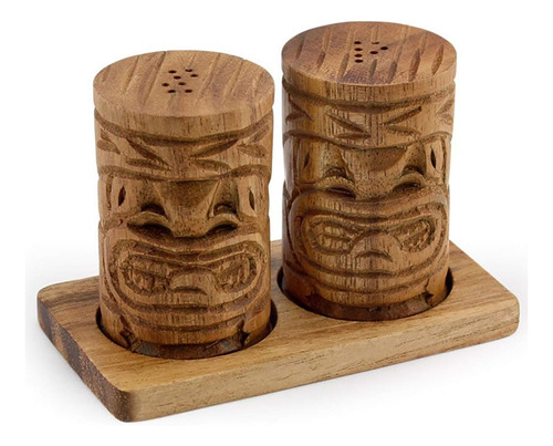 Qyqboon - Salero Y Pimentero Tiki De Madera De Acacia De 2 X