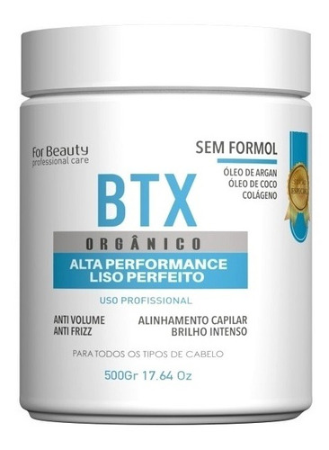 Btx Capilar Orgânico Anti Frizz Sem Formol For Beauty 500g