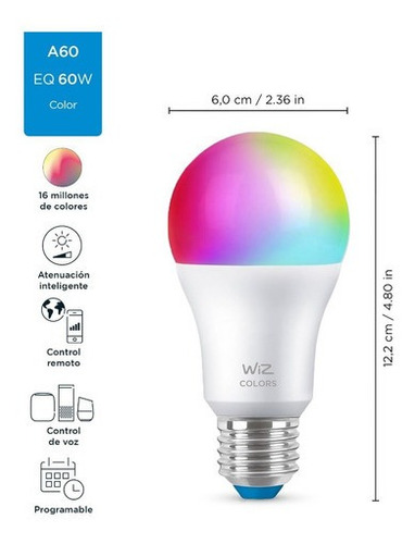Imagen 9 de 9 de Foco Led Inteligente Wifi Wiz Color Rgb 9w E27 X2 Unidades