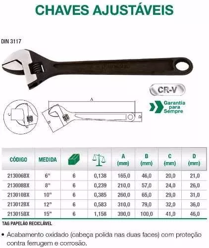 Chave Ajustável Oxidada 15 Pol. - BELZER-213015BX