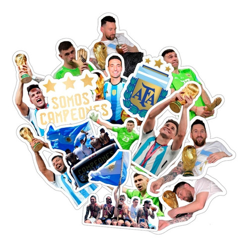 Stickers Combo X7 Messi Copa Mundial Argentina Termos Celu