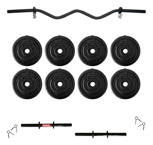 Kit De 80lb Pesas Mancuernas Ajustables + Barra Z + Discos Color Negro