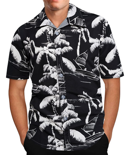Camisa De Manga Corta Con Solapa Y Estampado Hawaiano F Para