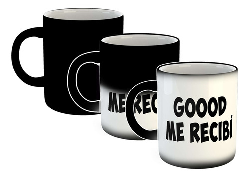 Taza Magica Goood Me Recibi Inscripcion Logo Negro