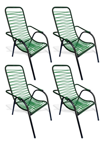 Kit 4 cadeira de fio cordinha cor verde desenho trama