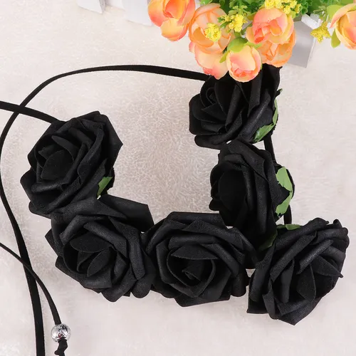 Diadema Floral Con Flores De Novia Con Rosas Negras