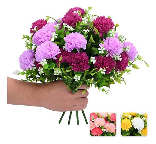 4 Ramos Flores Artificiales Adornos Decoracion 28 Flores Color Dark Purple