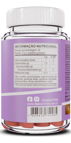 Melatonina - Gummy 100% Natural Com Pectina E Tapioca Sabor Morango
