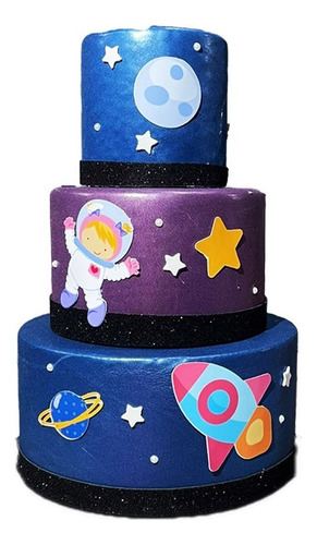 Bolo Fake Astronauta Menina Nasa - 3 Andares 20x15x10 Cm
