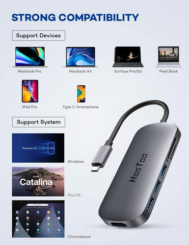 Imagen 7 de 8 de Hub Usb-c Adaptador Hdmi Macbook Pro Hootoo 100w Carga
