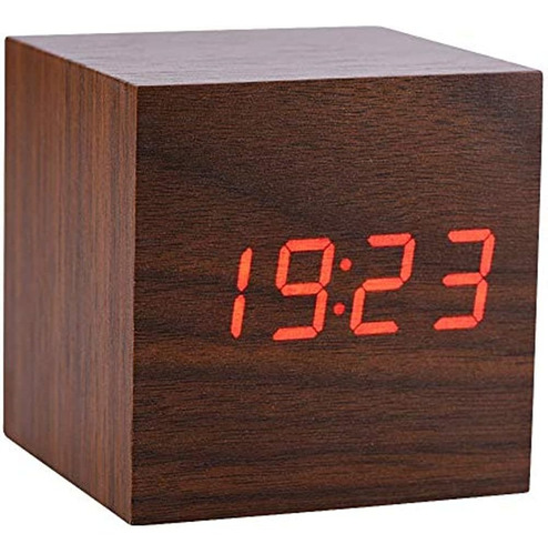 Despertador Digital, Reloj Led De Madera 3 Niveles De Brillo