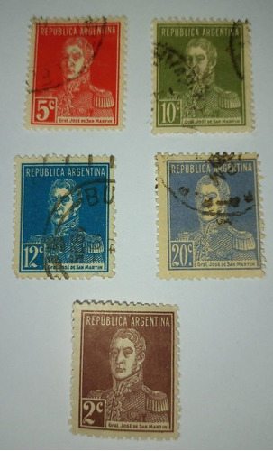 Serie De 5 Estampillas Argentina San Martin 1918