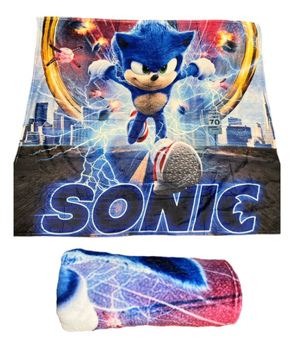 Colcha Manta De Sonic Jolly Bamby Individual 150x 130 Cms. Color Azul Sonick