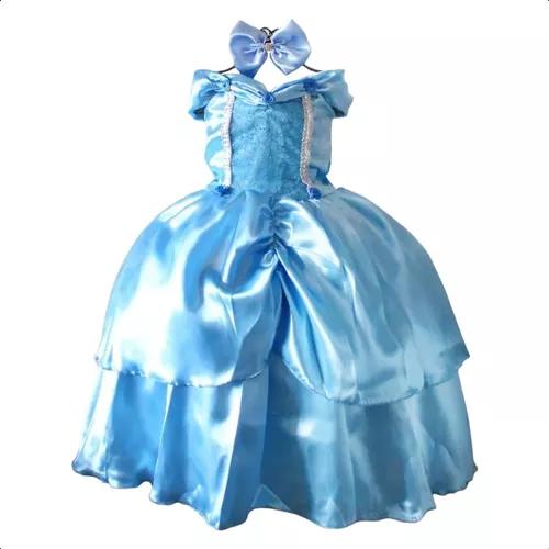 Fantasia Cinderela Vestido Princesa Azul Bordado Longo Luxo