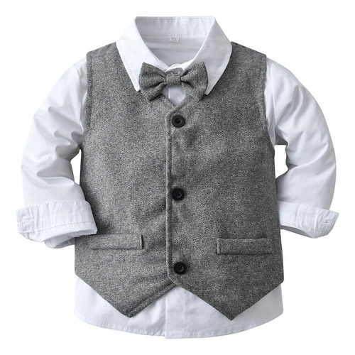 Conjunto Formal Para Niños Ropa De Fiesta Moño Niño Gris Oscuro 6-12 Meses