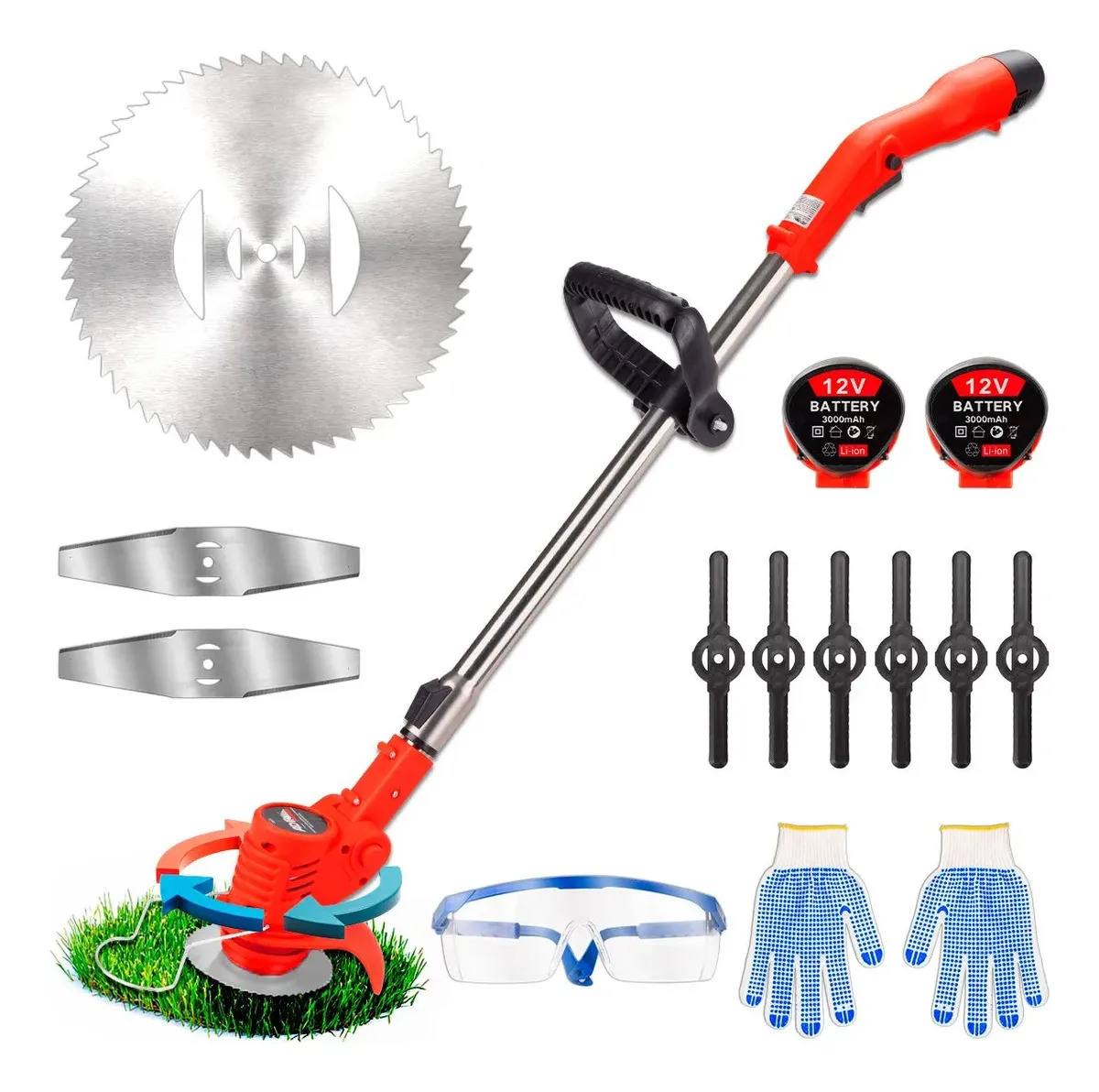 Desbrozadora Podadora Inalámbrica Cortadora Césped Pasto Eléctrica Velocidad 15000rpm 450w 2 Baterías Incluidas Accesorios Y Kit De Instalación Adir 13239