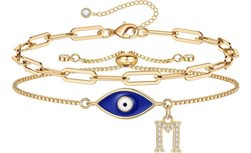 Pulseras De Oro Contra El Mal De Ojo Para Mujer, Chapado En 