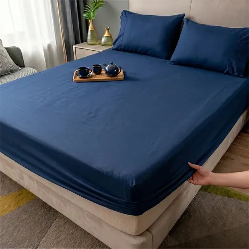 Jogo De Lençol Casal Queen 3 Peças Bordado Lese Hotel Liso Azul-marinho Liso/bordado - R$ 33,9