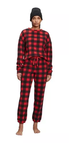 Pijama 2 Pzas Cuadros Rojo/negro Fleece Talla S