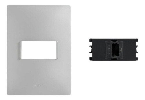 Placa 1 Módulo Plata + Toma Rj45 Cat 6e Grafito Simon 26