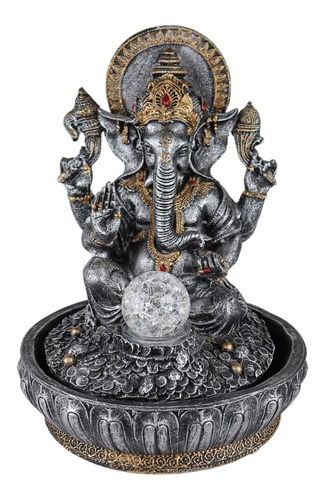 Fonte Água Ganesha Elefante Marfim Com Esfera Giratória Luz