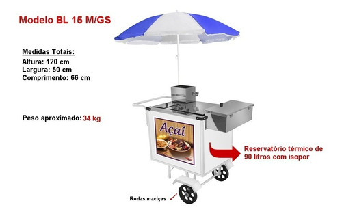 Imagem 2 de 4 de Carrinho Para Açaí Com Guarda Sol Branco Oferta