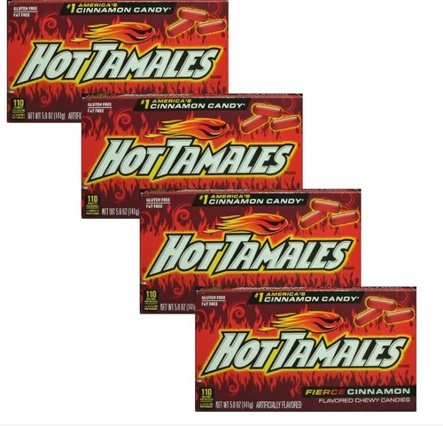 4x Hot Tamales Fierce Cinnamon Flavored Chewy Dulces De Cane