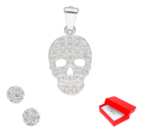 Dije Solo Calavera Día De Muertos Y Aretes Juego De Plata