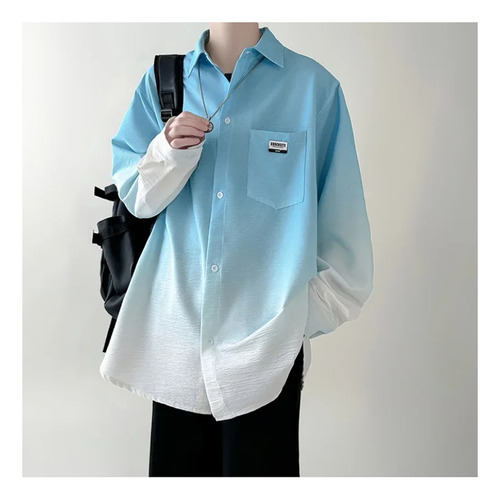 Camisa De Manga Larga Degradada, Corte Holgado Casual Para H
