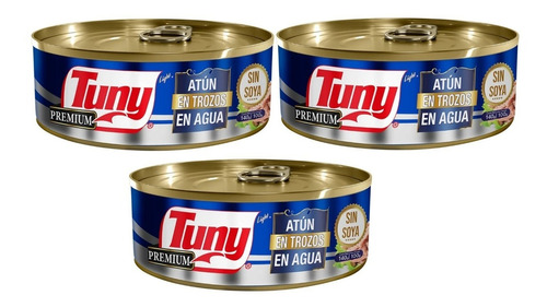 3 Atún Tuny Premium Light Aleta Amarilla En Agua 140g C/u