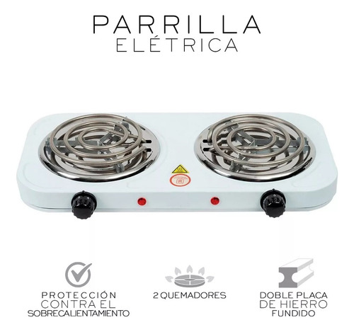 Parrilla Eléctrica Dos Quemadores Doble Termostato Estufa Color Blanco