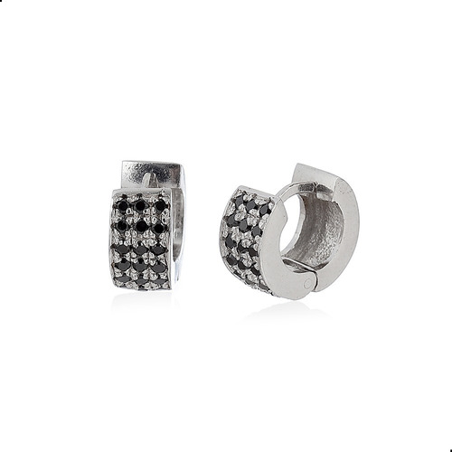 Brinco Argola Articulada Zirconia Negra Prata 925 21009112