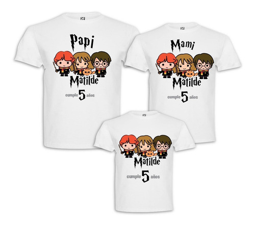 3 Poleras Harry Potter Familiares Cumpleaños Personalizadas 