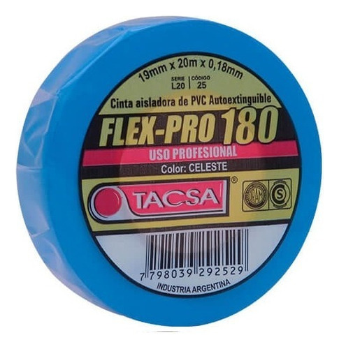 Cinta Aisladora Tacsa Flex-pro 180 X 20mts Colores Pack X10 Color Celeste