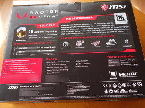 Imagen 7 de 9 de Tarjeta De Video Grafica Msi Amd Radeon Rx Vega 64 8g