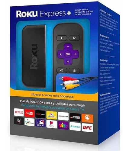 Roku Express+ Plus Conexion Hdmi Y Rca 3710rw Caja Sellada