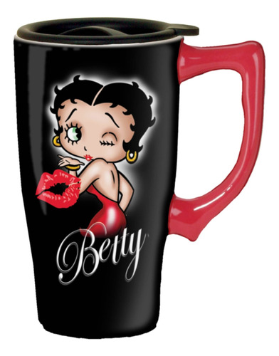 Spoontiques Betty Boop Vaso Taza 532ml Termo Cerámica Negro