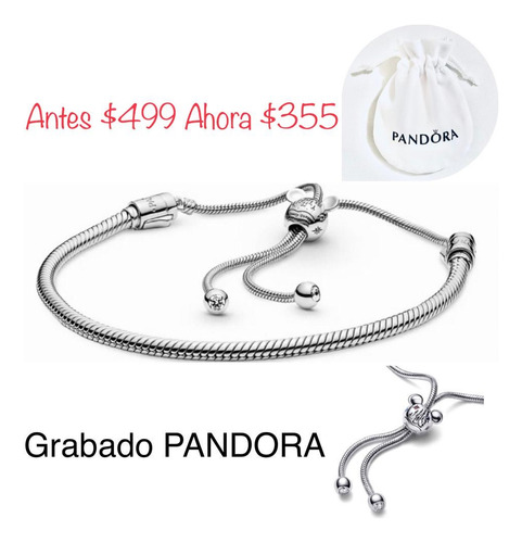 Pulsera Desl Cas D Compatible Pandora,plata,ajustable+bolsa