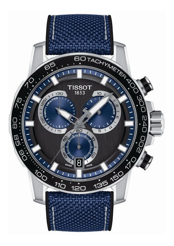 Relógio Tissot Supersport Chrono T1256171705103 Cor de fundo do agente oficial: preto, cor da malha, azul, bisel, cor preta