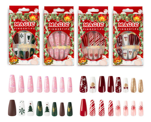 Noverlife 96pcs Navidad Long Coffin Press En Las Uñas Con Pe